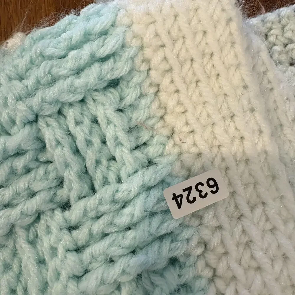 Handcrafted Gail‎ Kashdan Crochet Baby Blanket Afghan Basketweave Mint White